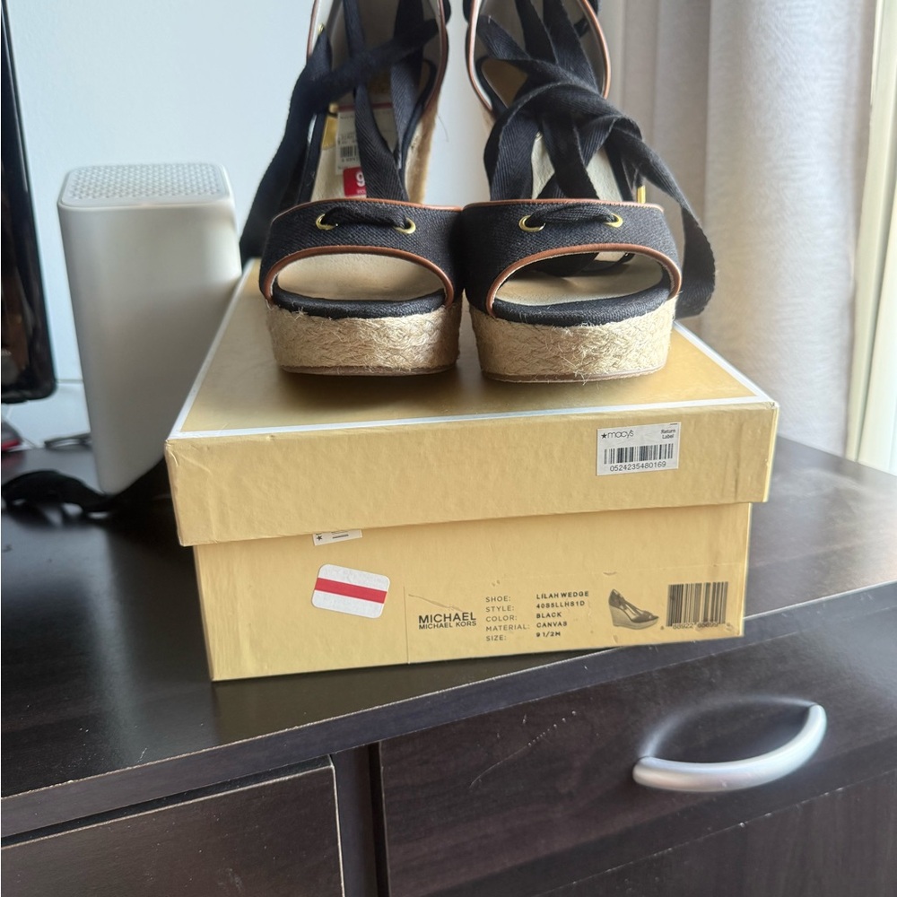 Michael Kors Black and Tan Espadrille Wedges - Picture 4 of 5